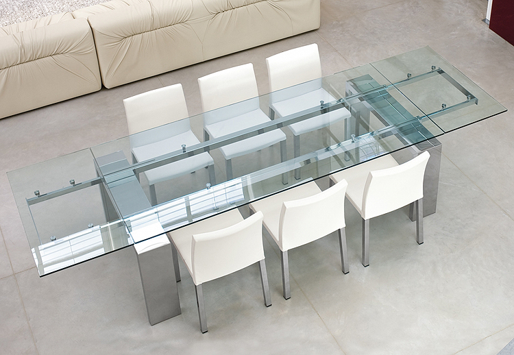 Bonaldo Tom Glass Dining Table, Glass Extension Dining Table