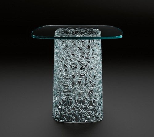 Macrame end table from Fiam, designed by Lucidi and Pevere