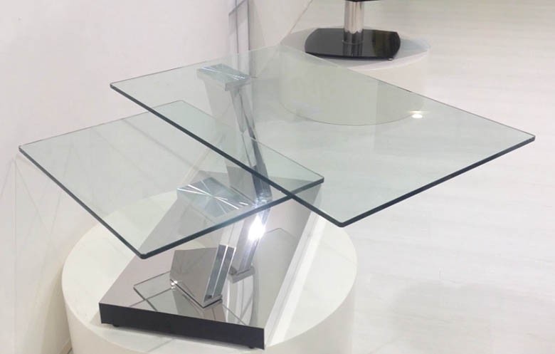 Rotating glass sales coffee table