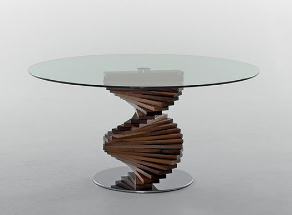 Firenze Round Glass and Wood Dining Table from Tonin Casa